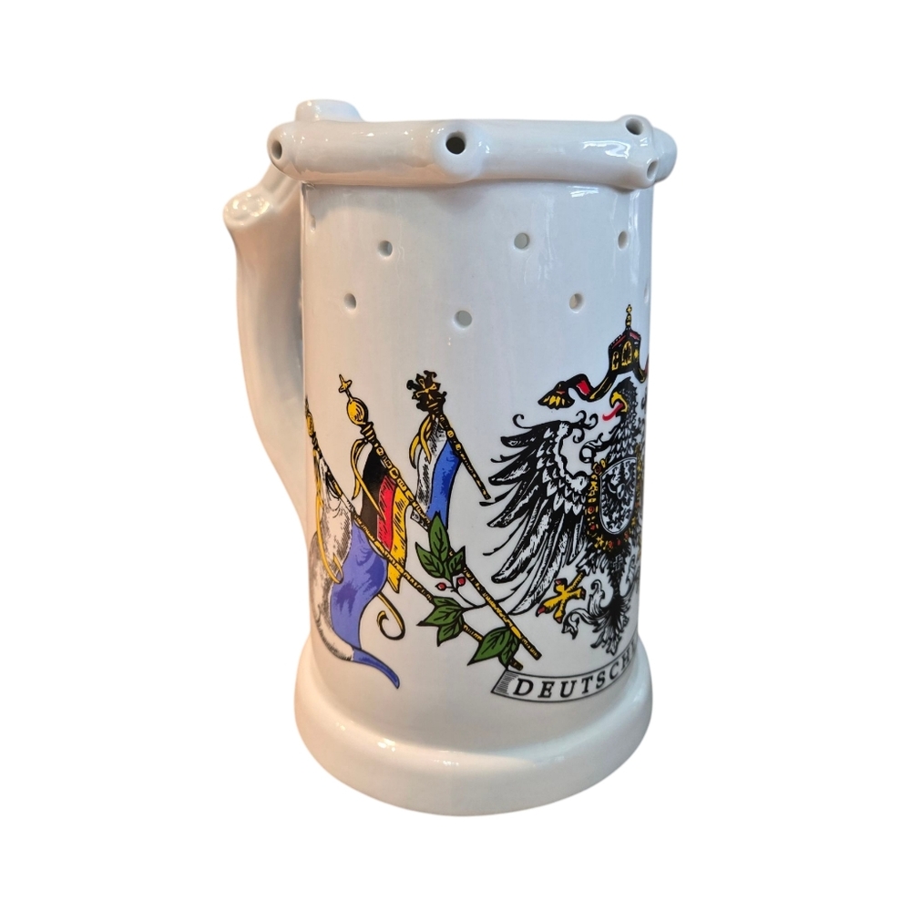 Ceramic Beer Stein with German Crest White Trick Beer Mug 1 L